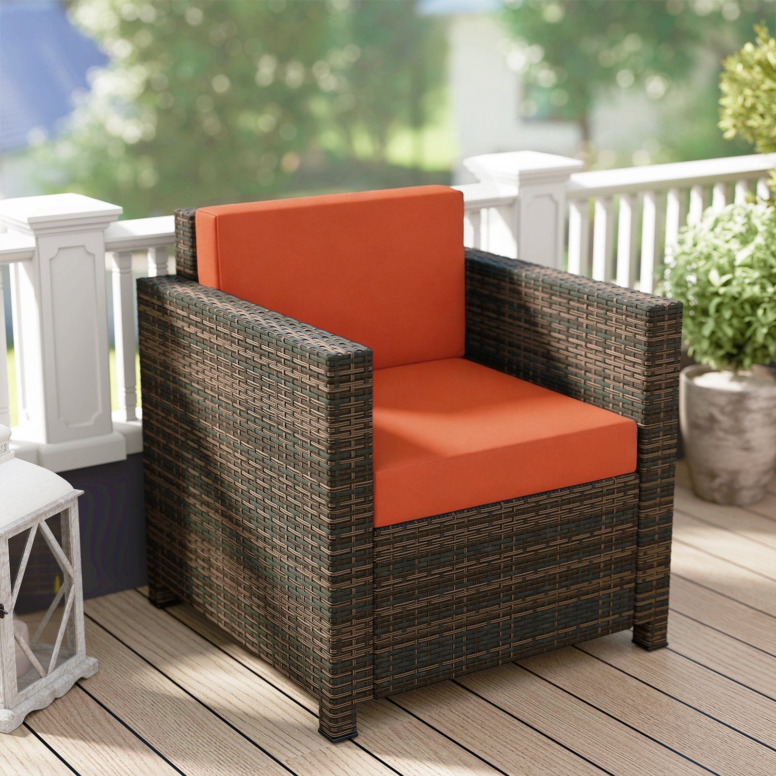 Rattan Garden Armchair, Cushioned Single Rattan Chair | Orange