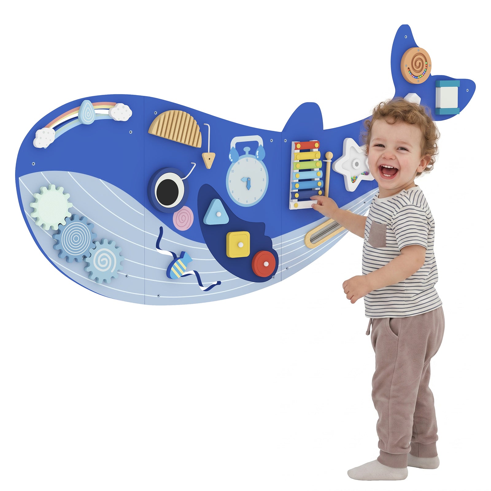 AIYAPLAY Whale Activity Wall Busy Board, 13 In 1 Montessori Inspired Toys