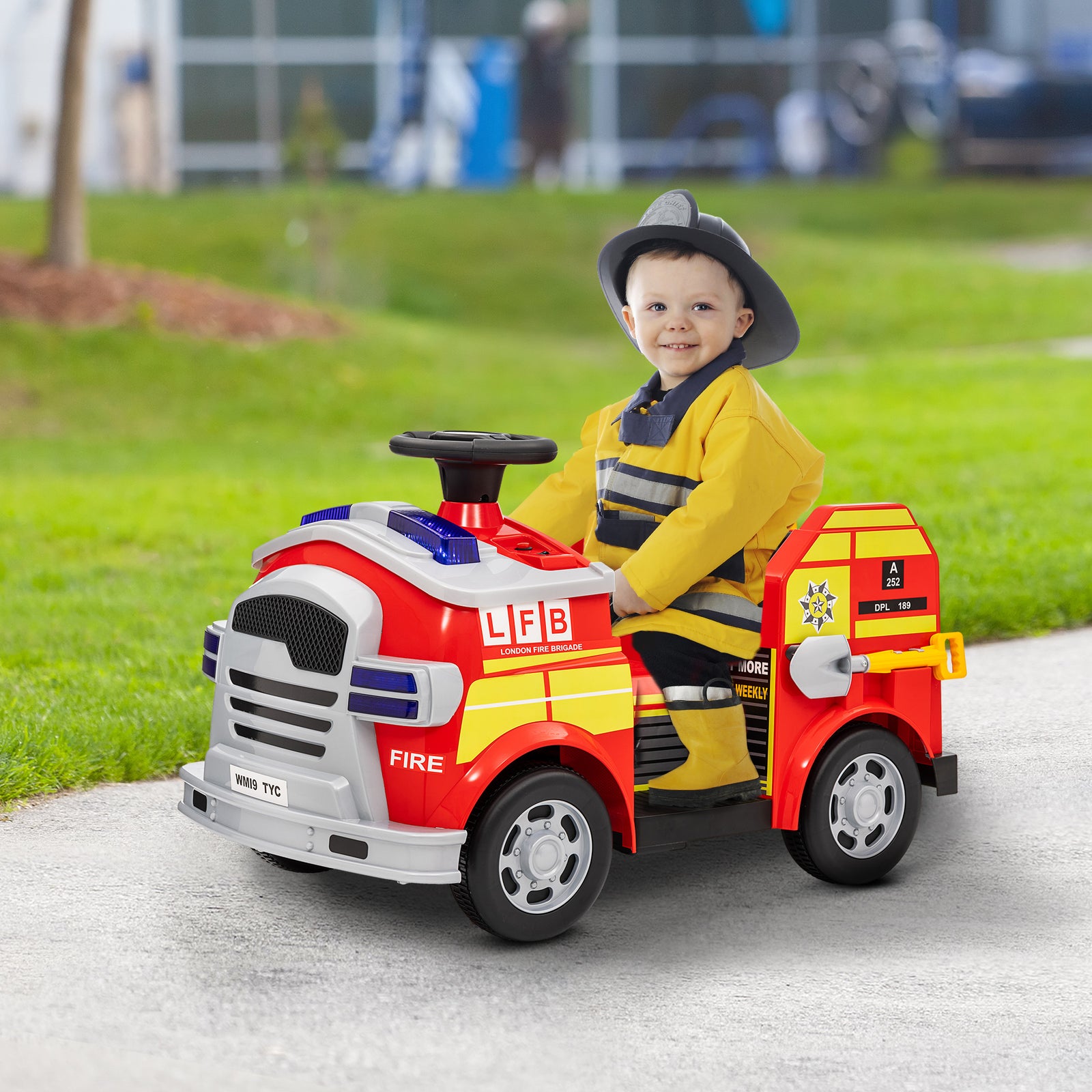 Aiyaplay 12v Ride On Fire Truck W/ Siren Flashing Lights
