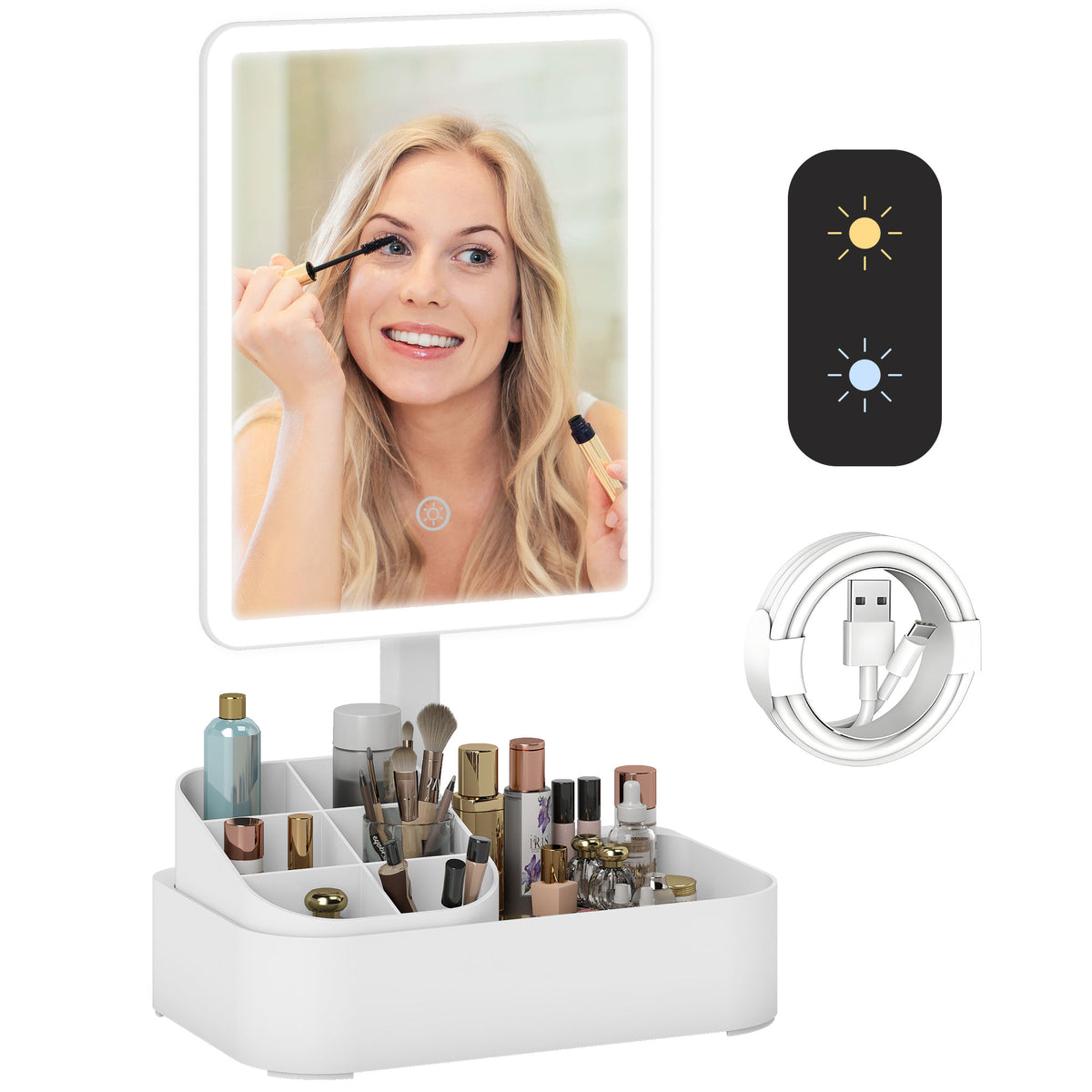 HOMCOM Makeup Mirror, Light Up Mirror With Touch Screen, 2 Lighting Modes