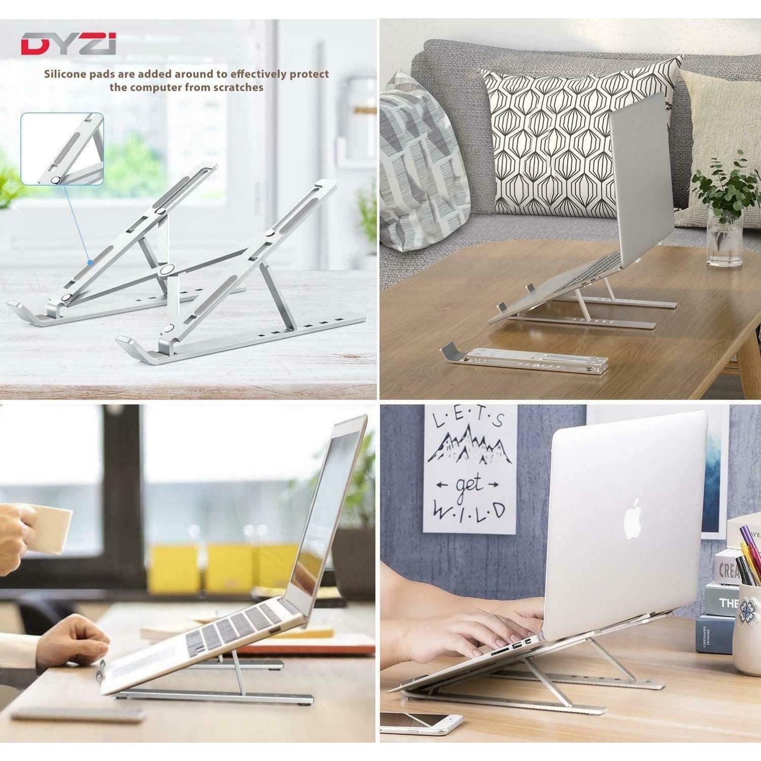 Dyzi Portable Aluminium Laptop & Tablet Lightweight Stand Silver Ventilated Adjustable