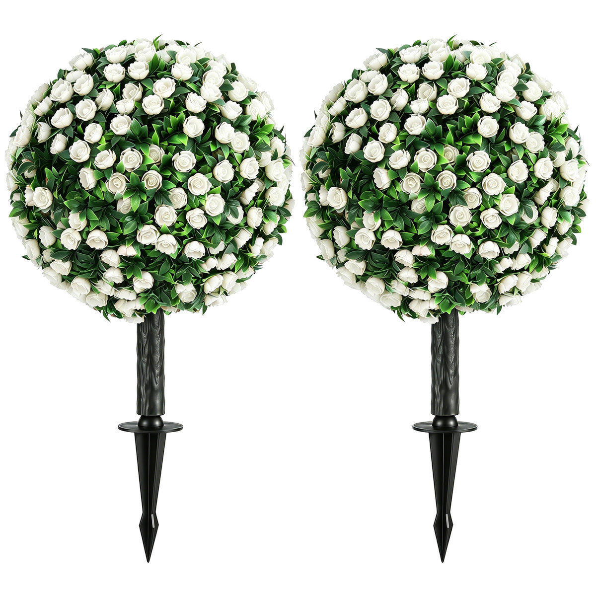 HOMCOM Artificial Rose Topiary, Uv Resistant, 2-pack, 55 Cm