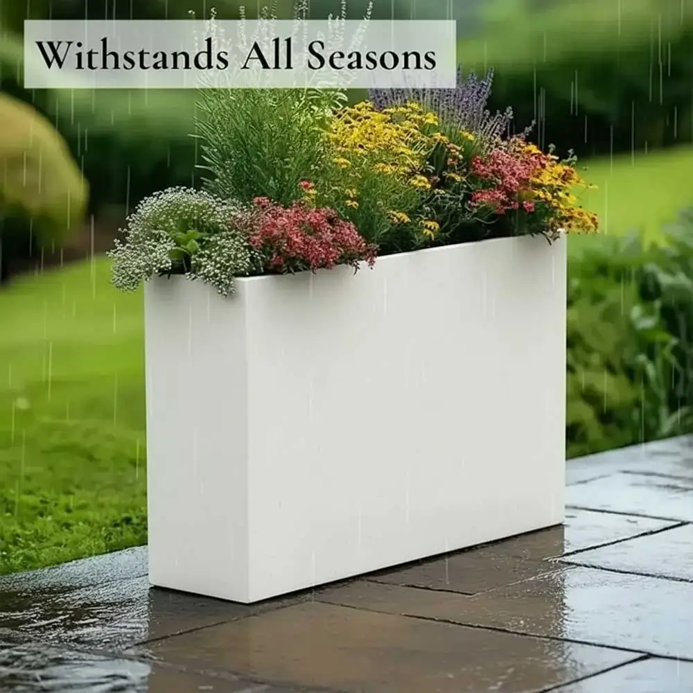 Long Zinc Galvanised Tall Trough Planter | 80cm x 25cm x 60cm | White