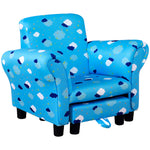 Cute Cloud Star Child Armchair Seat Wood Frame W/ Footrest Padding | Blue