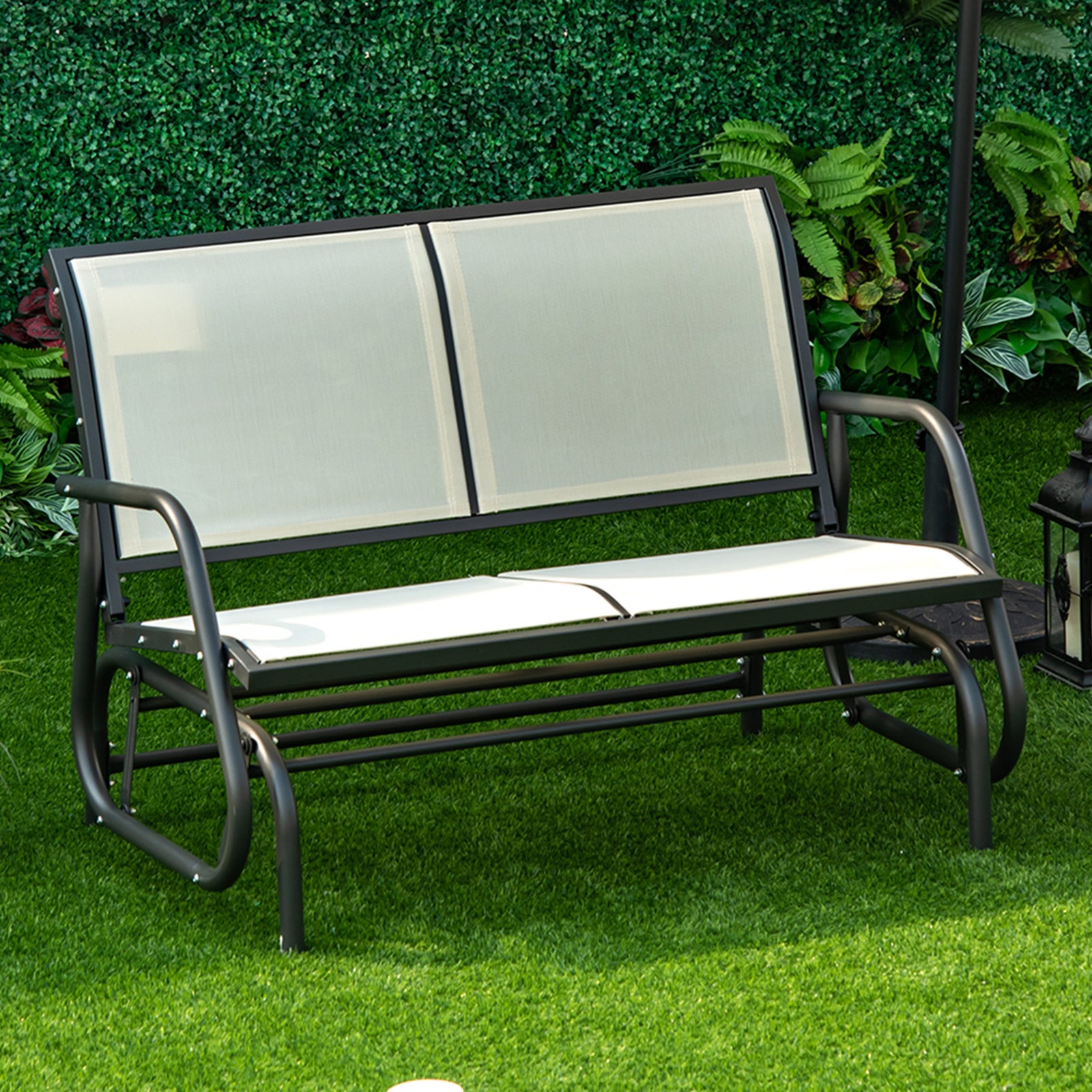 2-person Patio Glider Bench Gliding Chair Loveseat W/armrest | Cream