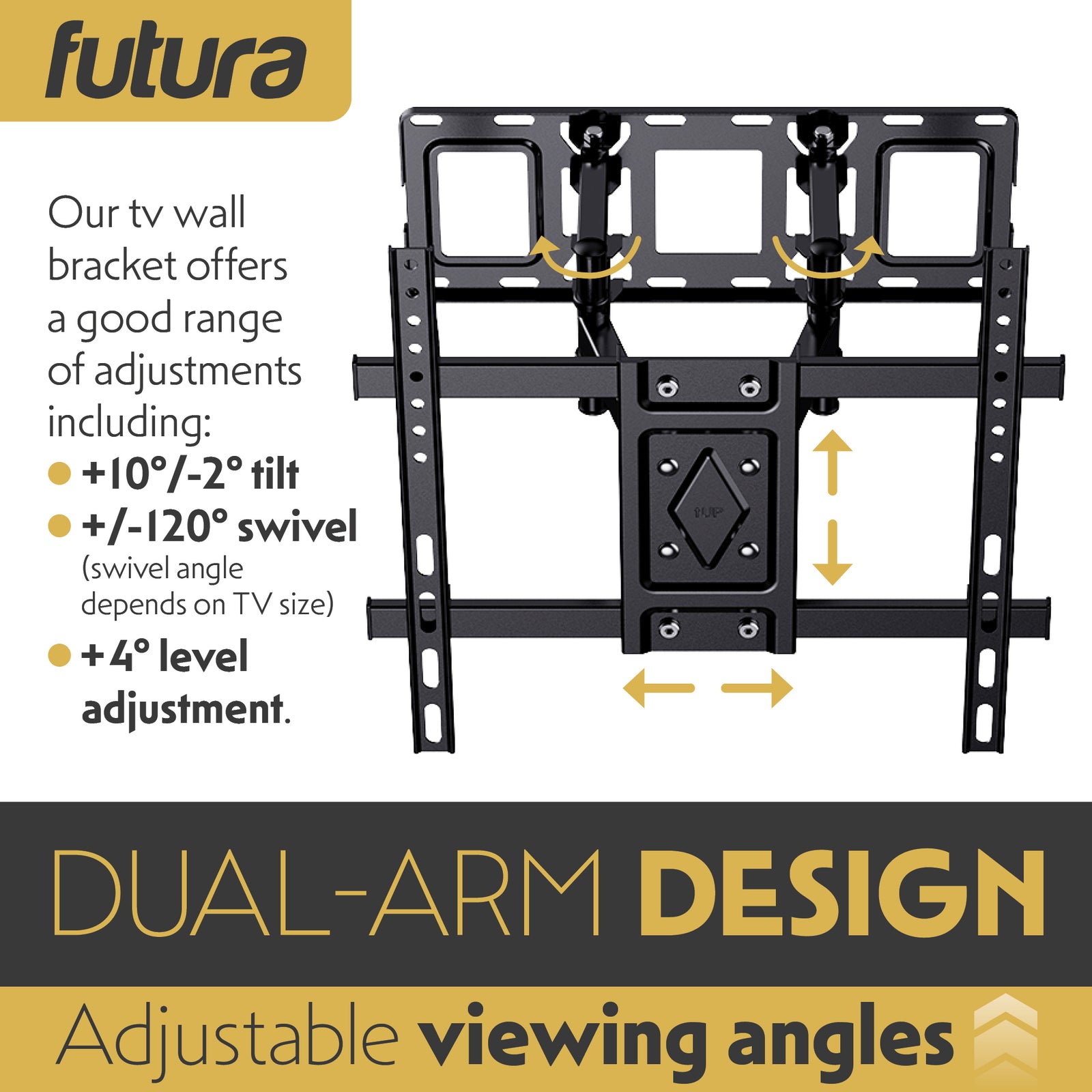 Tv Wall Bracket Mount For 32-75 Inch Tvs, Tilt, Swivel & Rotation, Universal Flat & Curved Tvs, Vesa Max 600x400mm 45kg Max