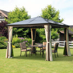 Hardtop Gazebo Canopy With Mosquito Netting And Curtains | Medium | Beige