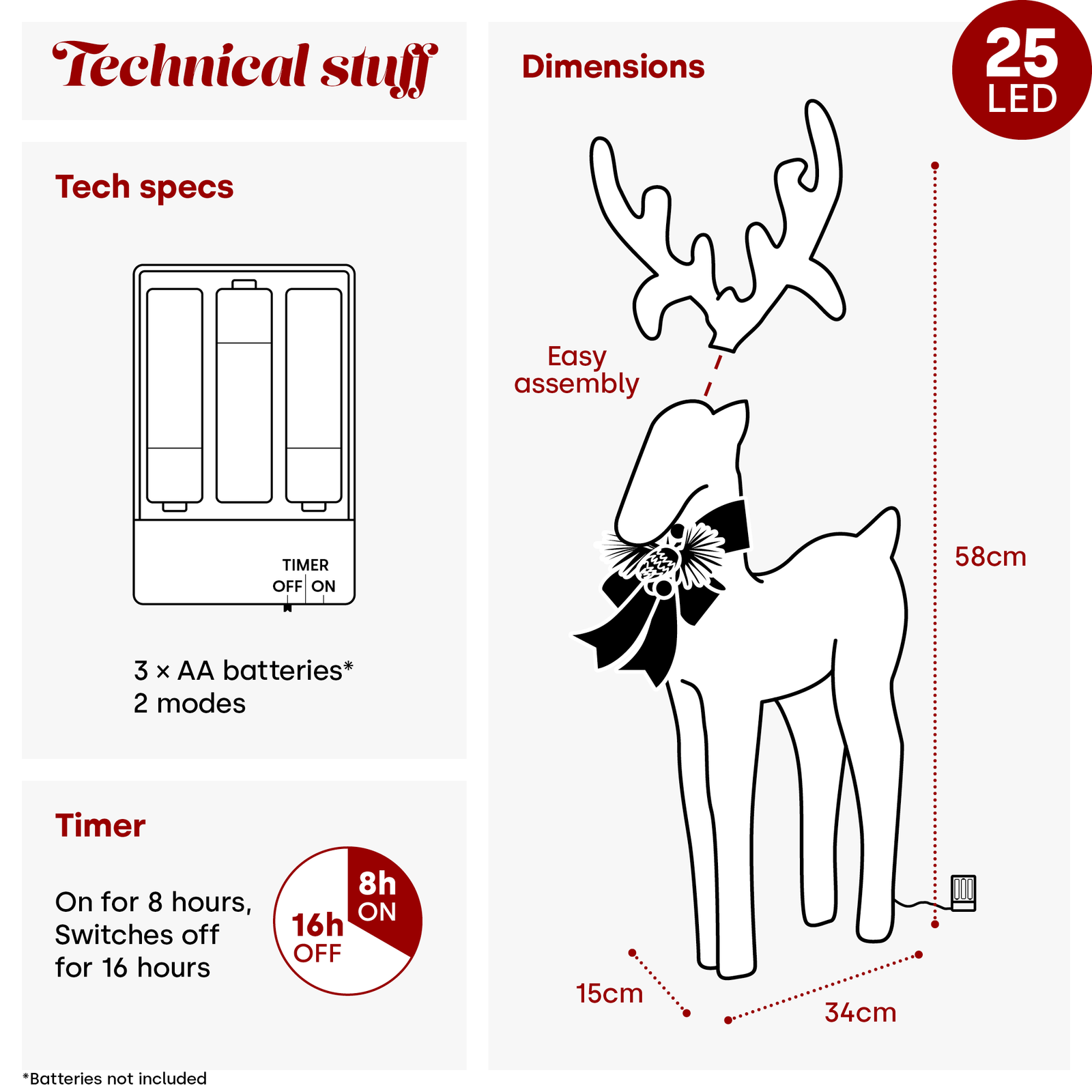 Glitter Reindeer Christmas Decoration With Led Lights Battery Operated Indoor