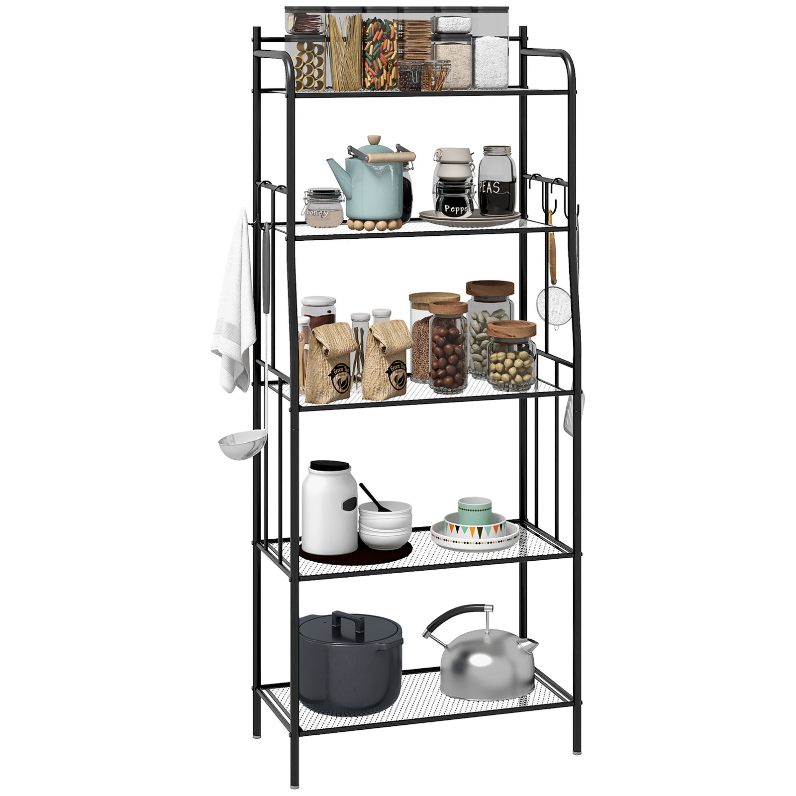 5 Tier Microwave Stand, Coffee Station, Shelves, 4 Hooks