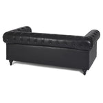 Button Tufted Faux Leather Living Room Sofa - 3 Seater | Black