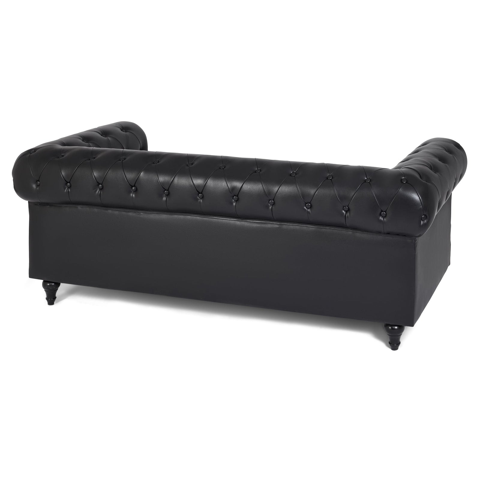Button Tufted Faux Leather Living Room Sofa - 3 Seater | Black