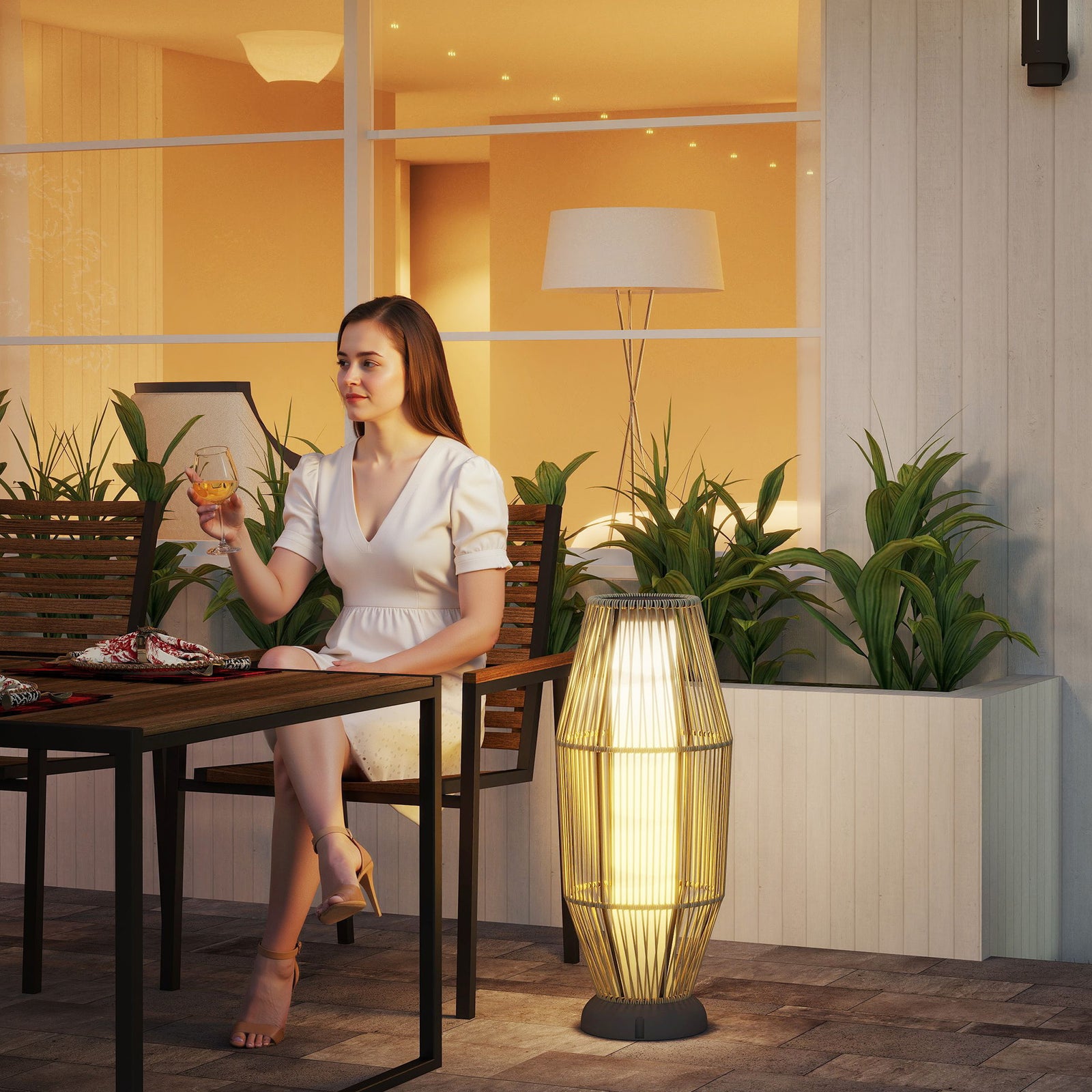Grey Solar Rattan Floor Lamp