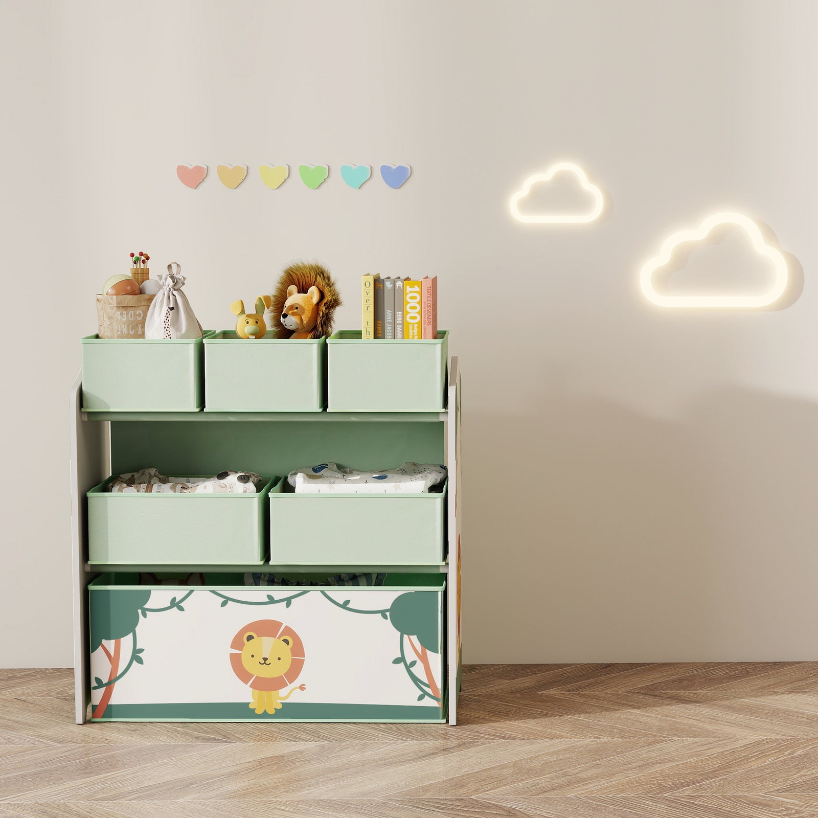 3-tier Kids Storage Shelf With 6 Removable Fabric Boxes | Green