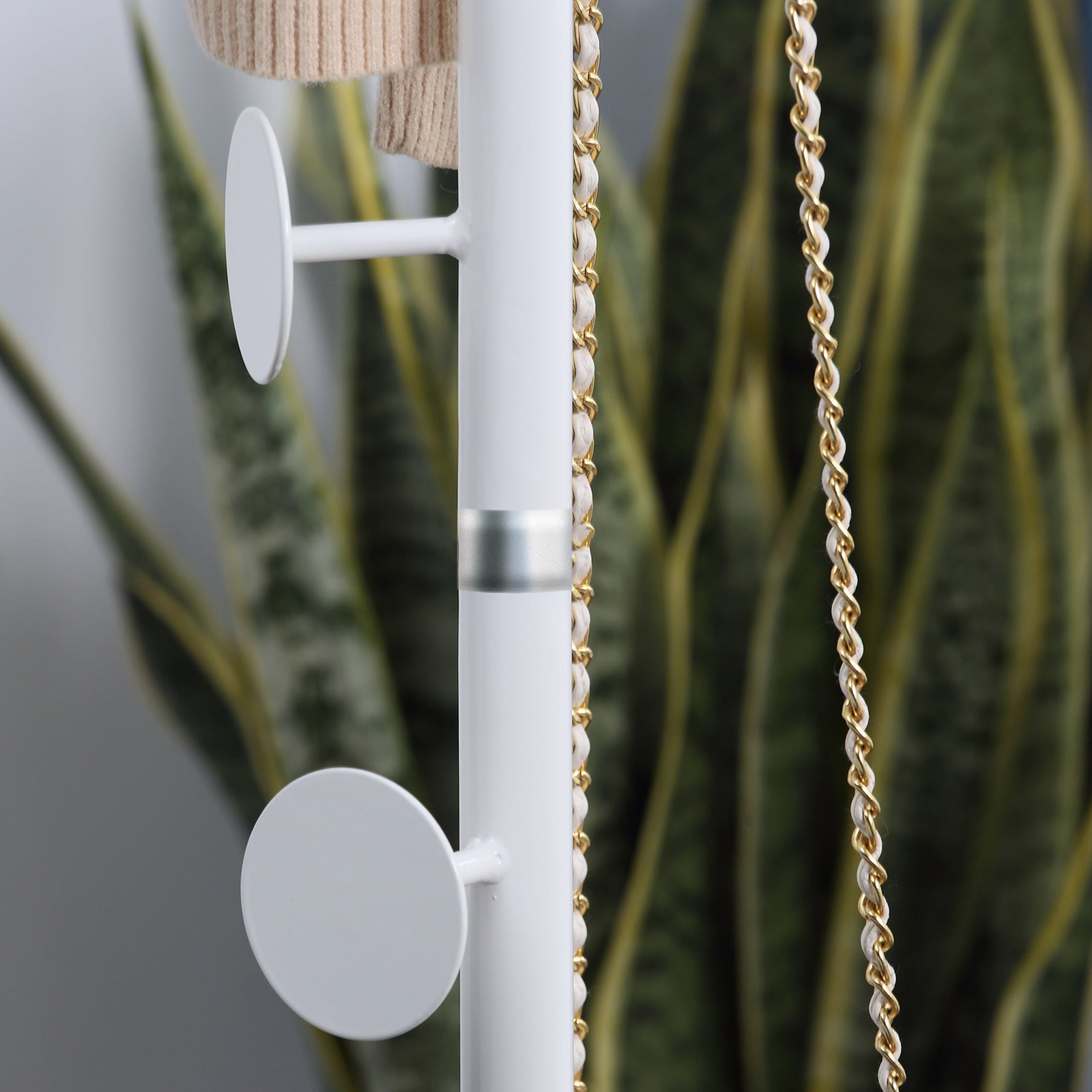 Steel Coat Stand Rack Marble Base 8 Hook Entryway | One Size | White