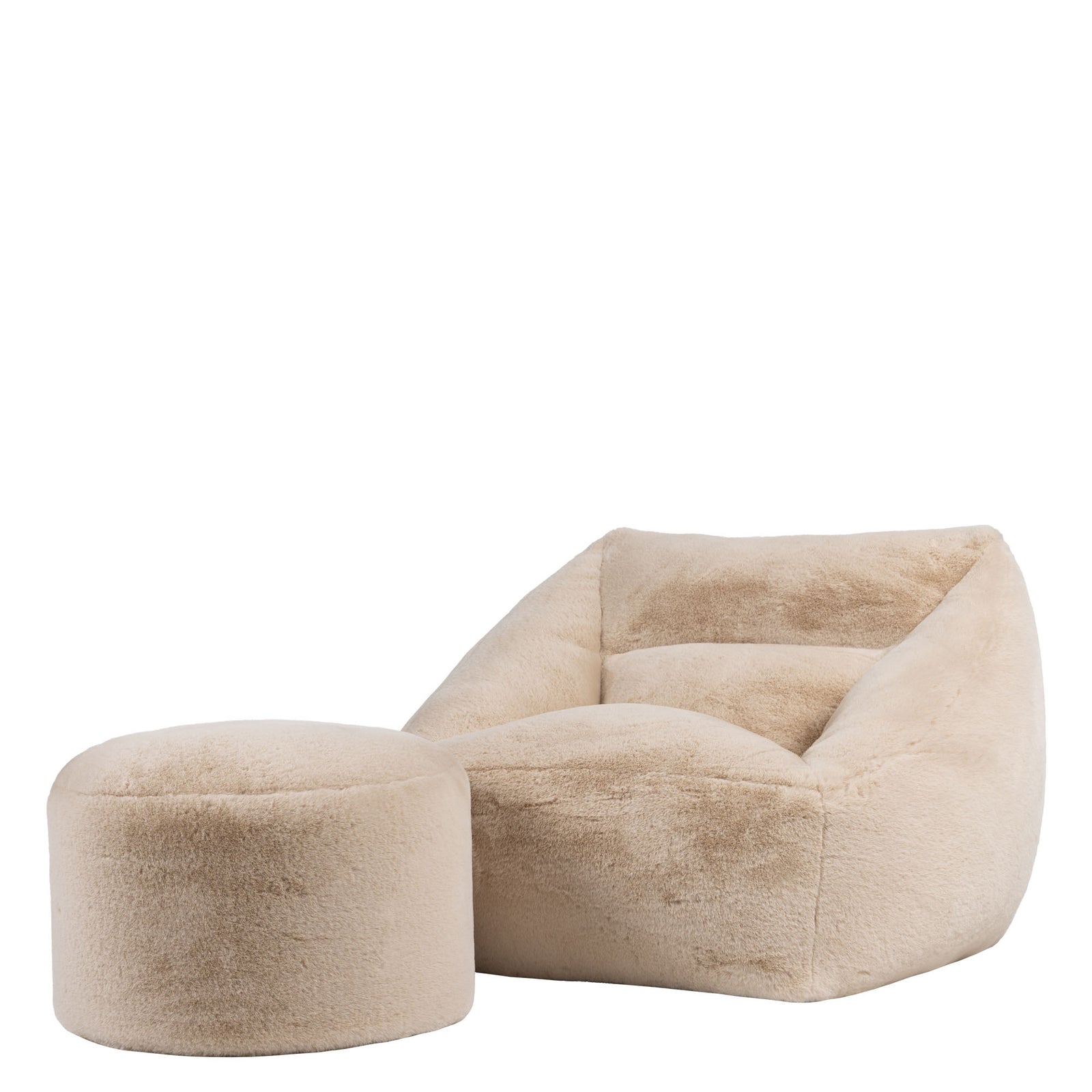 Icon Natalia Armchair And Round Footstool, Rabbit Faux Fur | Medium | Natural