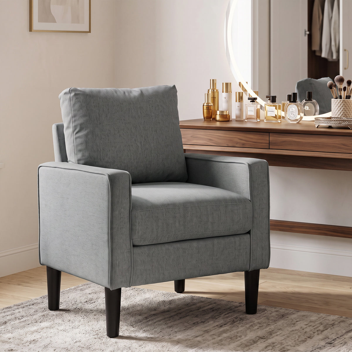 Removable Pillow Linen Accent Chair | Dark Grey