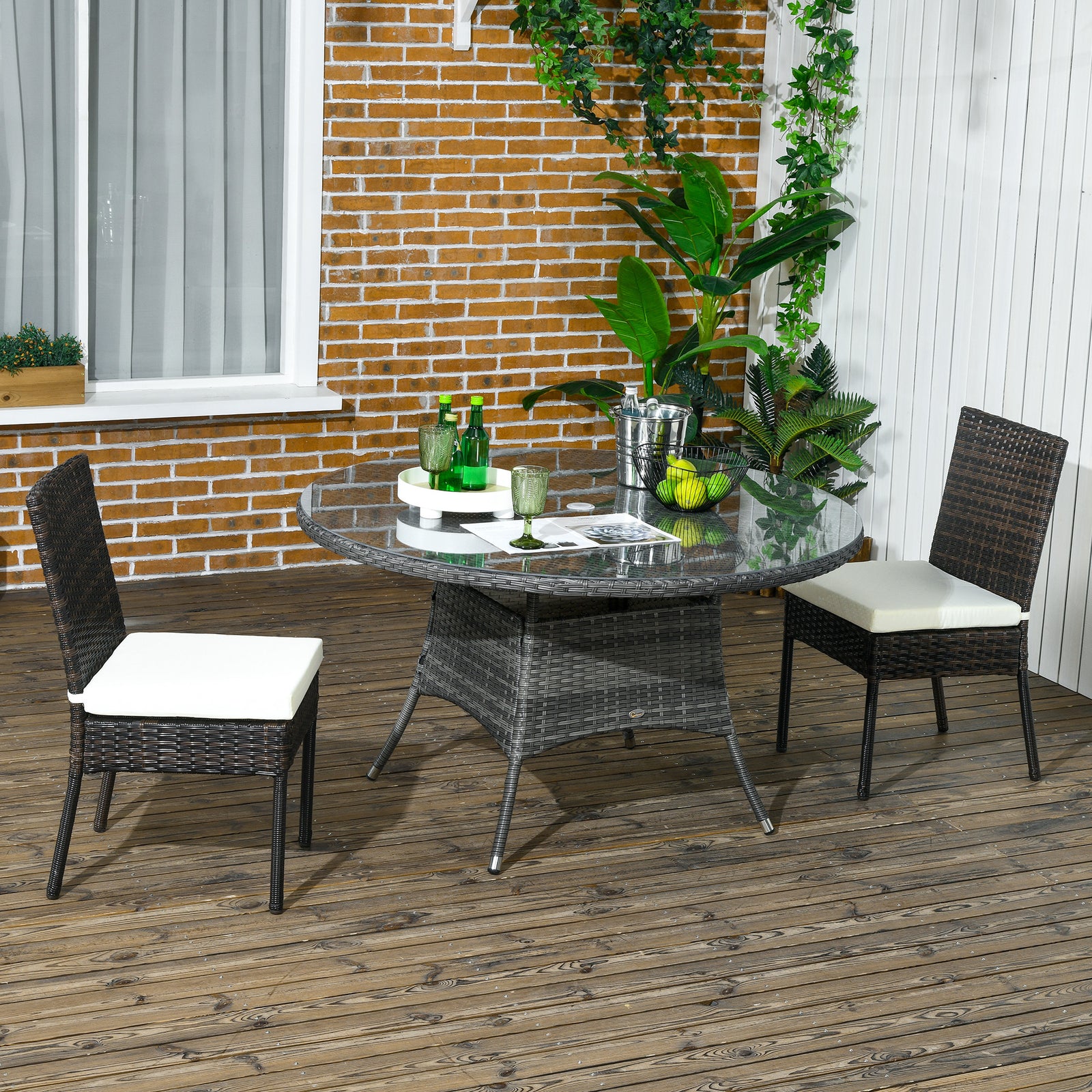 Rattan Garden Chairs W/ Cushion, Wicker Dining Chairs | Set of 2 | Brown