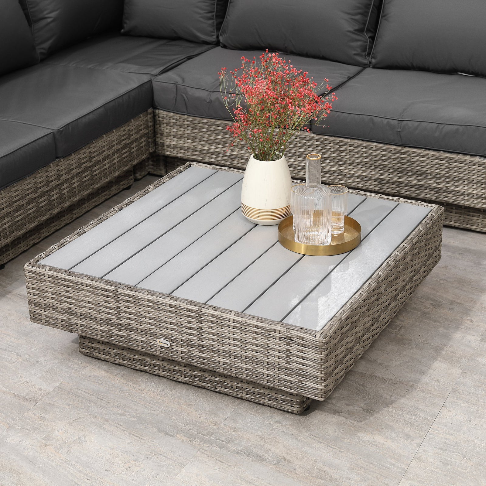 4pcs Rattan Sofa Set Garden Furniture Set W/ Armrest Cushion | Light Slate Gray