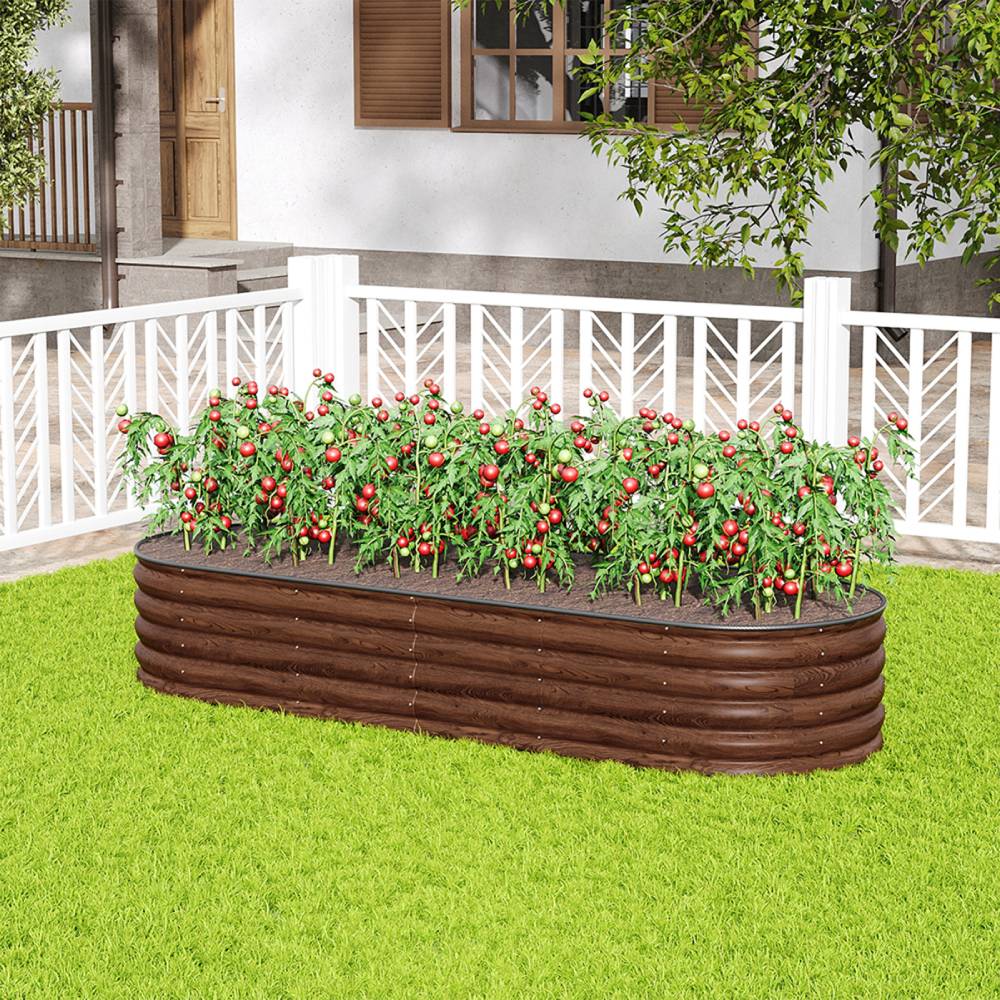 160/240cm W X 80cm D X 42cm H Green Raised Garden Bed With Safety Edging & Ground Stakes Oval-shaped Galvanised Steel Raised Garden Bed | Large | Brown