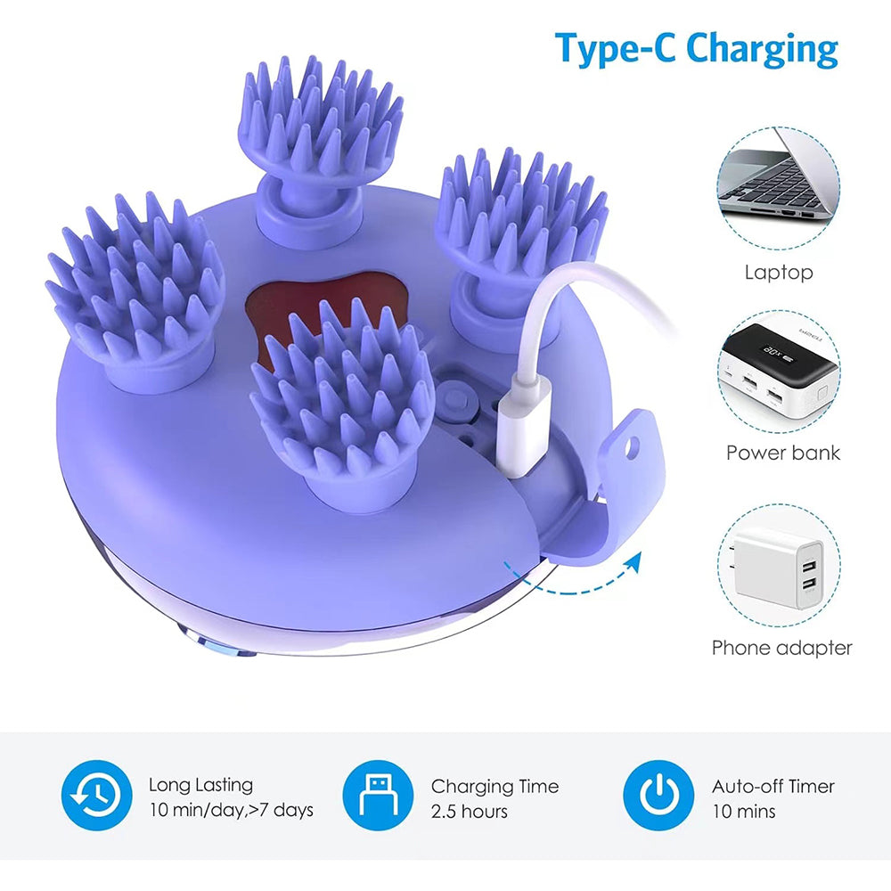 Electric Scalp Massager With 8 Interchangeable Heads, Ipx7 Waterproof, Type-c Rechargeable | Purple