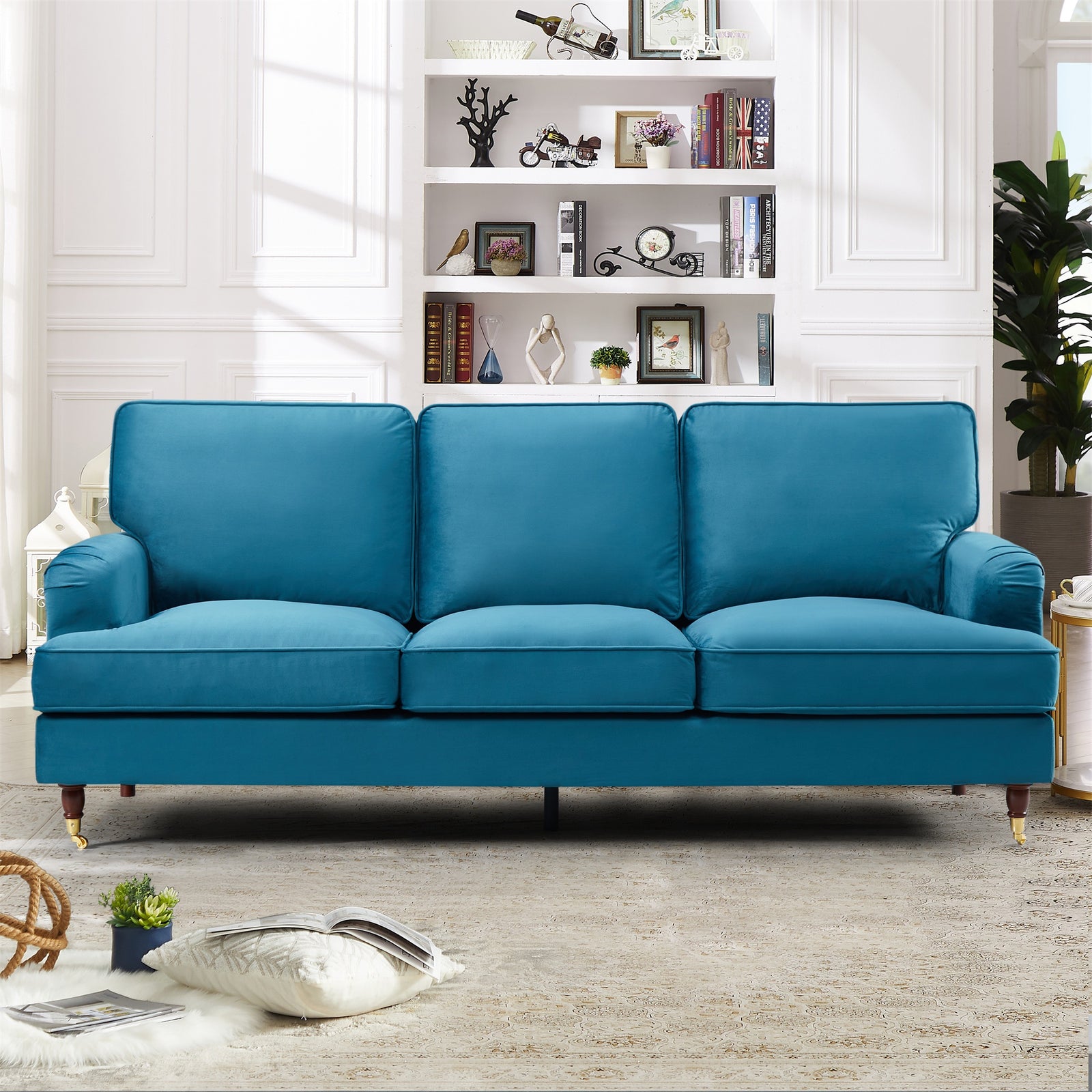 Woodbury 218cm Wide 3 Seat Velvet Fabric Sofa | 3 | Teal