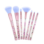 Aquarius Cosmic Makeup Brush Set 7 Piece Pink Purple Liquid Glitter Handle Beauty Kit