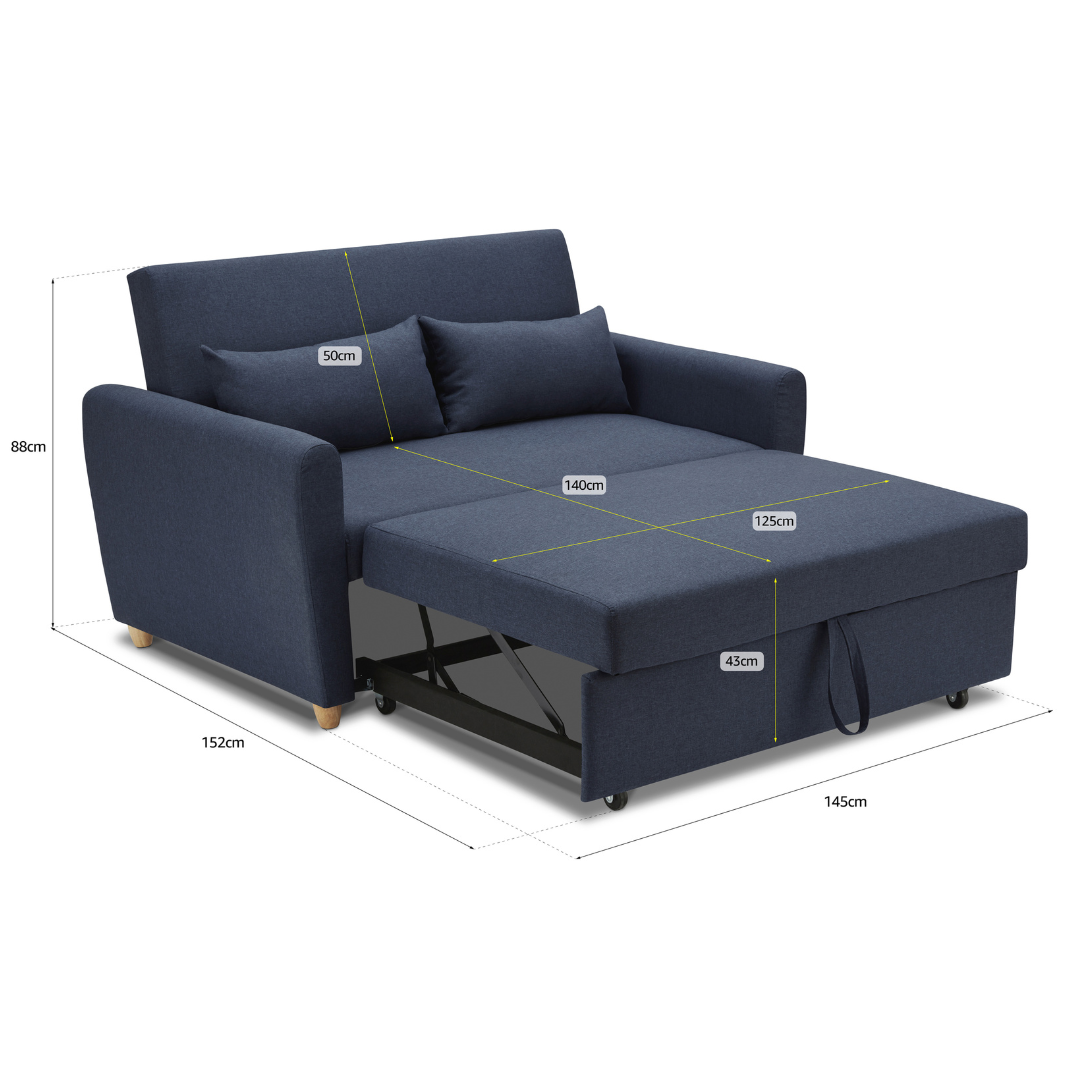 2-seater Pull Out Sofa Bed - Convertible Sleeper Sofa | Blue