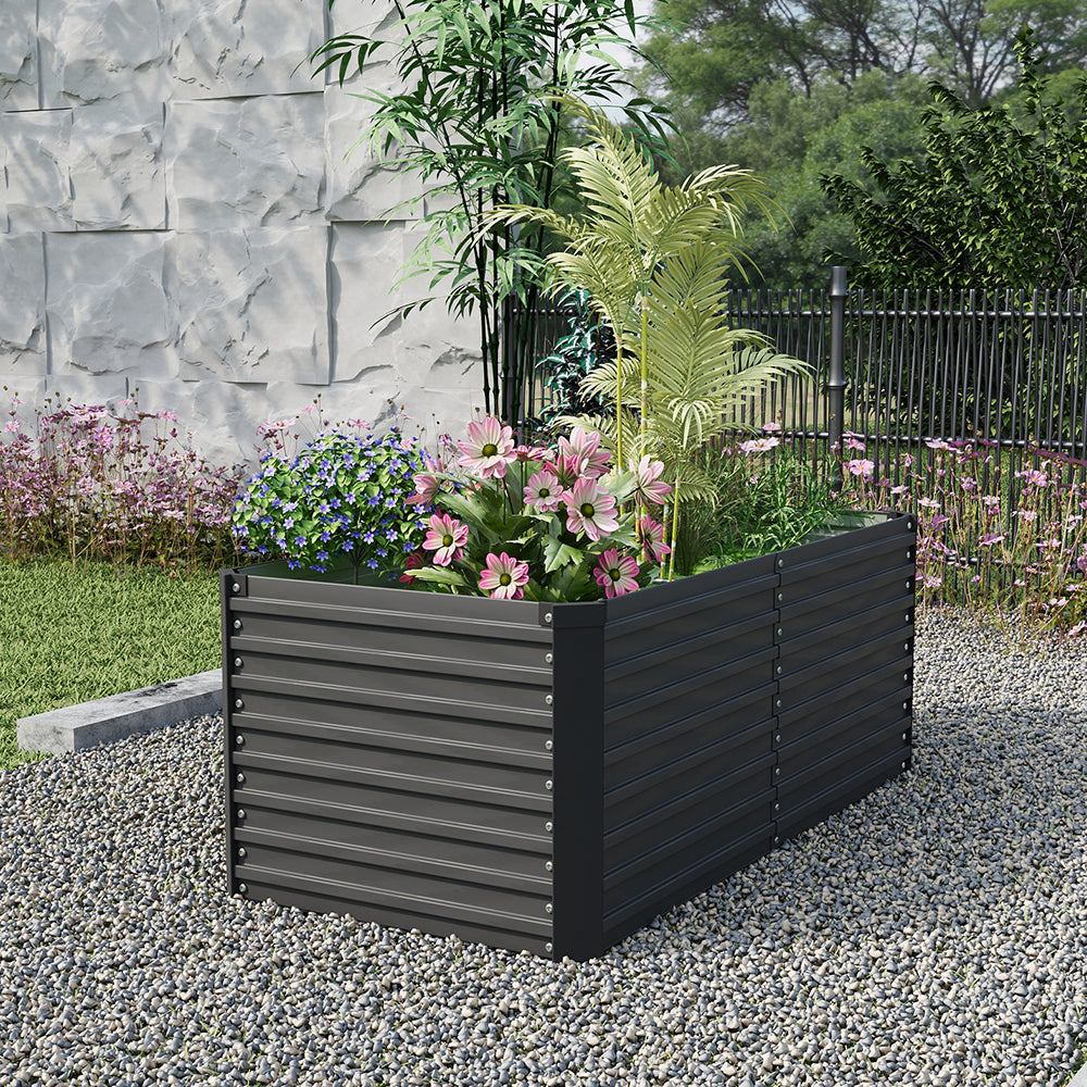 Rectangular Raised Garden Bed – Durable Steel Raised Planter With Safe Edges,160cm W X 80cm D X 60cm H,3 Support Bars | Black