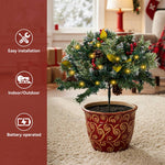 Artificial Pre-lit Christmas Planter Bushes Decorations
