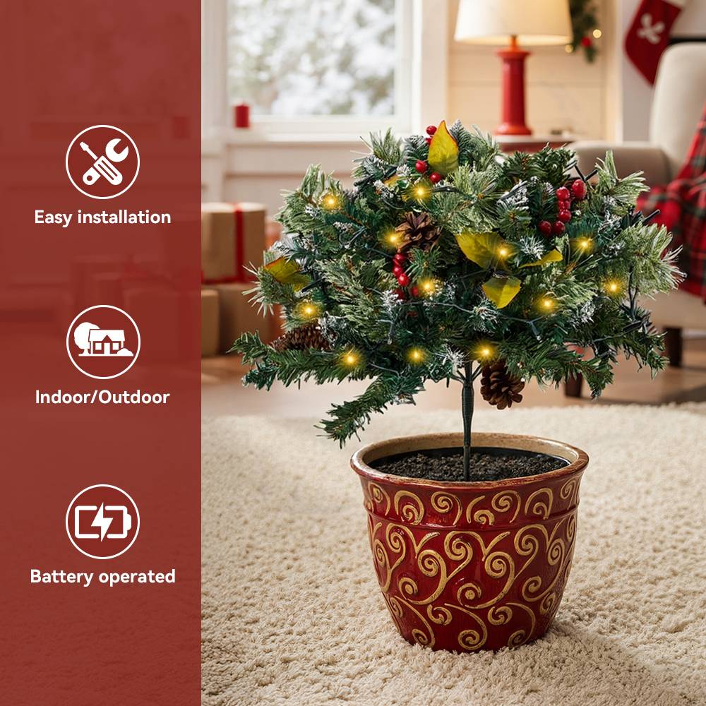 Artificial Pre-lit Christmas Planter Bushes Decorations