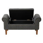 Linen Upholstered Storage Bench With Nailhead Trim & Wooden Legs – Modern Entryway Or Bedroom Seat 106cm W | Grey