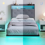 Floating Bed Frame With Rgb Lights, Upholstered Bed | Single | Grey