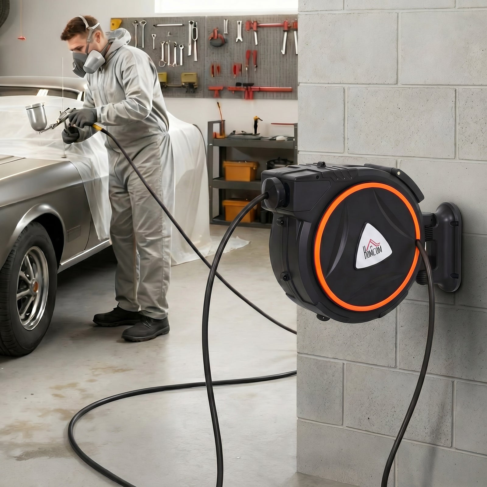 Wall Mount Auto Rewind Hose Reel With 180° Swivel Bracket | 20m | Black