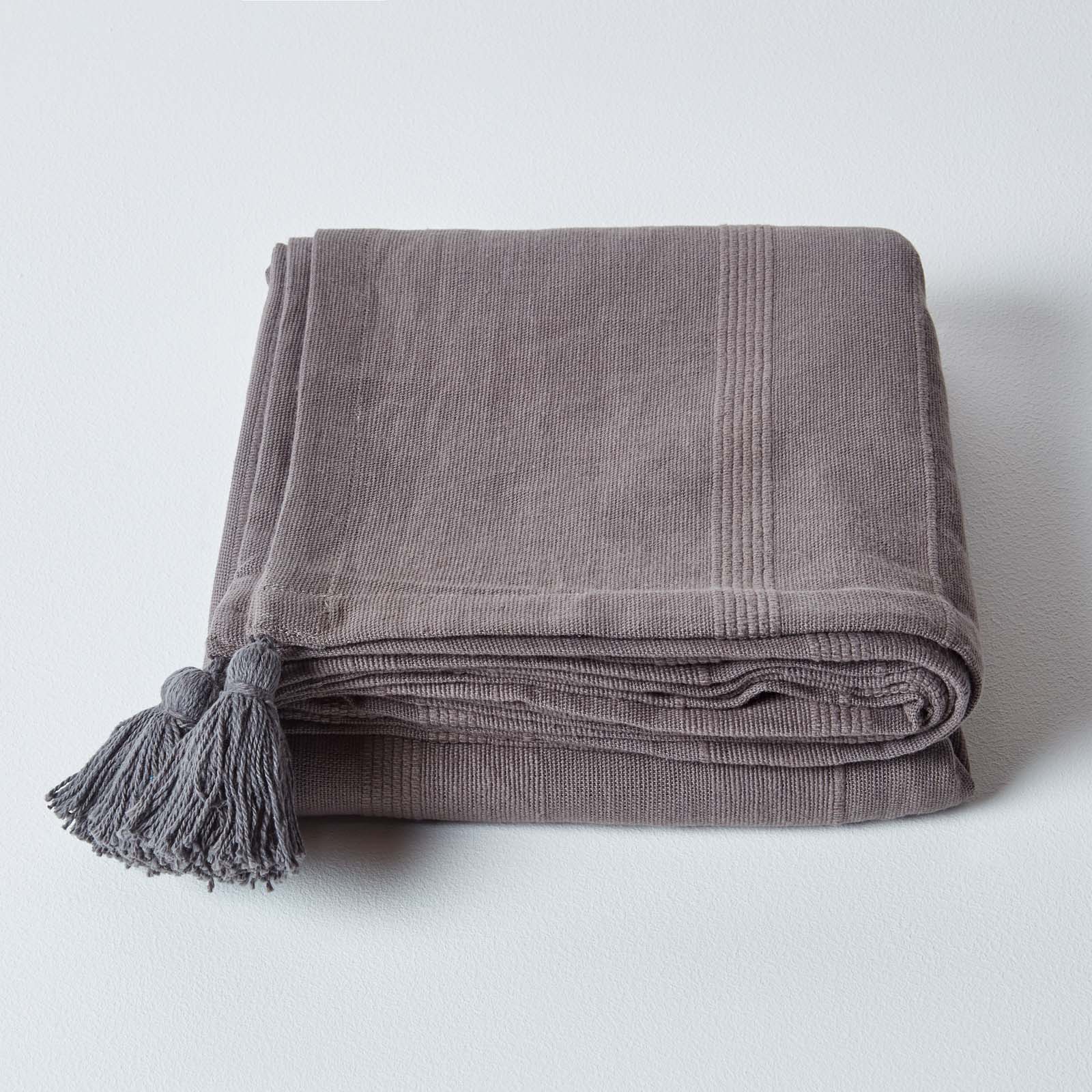 Cotton Rajput Ribbed Throw | 255cm x 360cm | Sea Grey