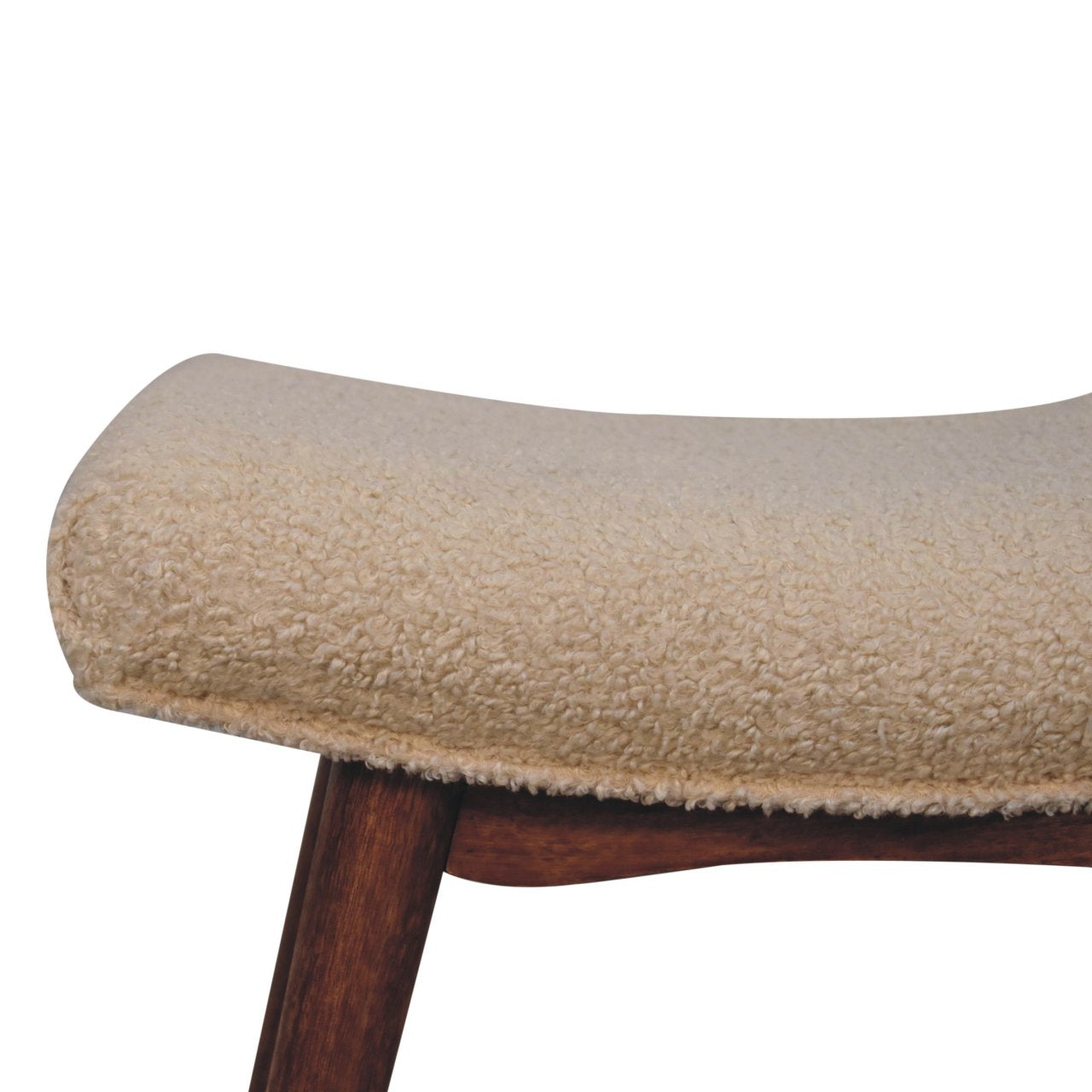 Solid Wood Honey Caramel Boucle Cream Curved Bench