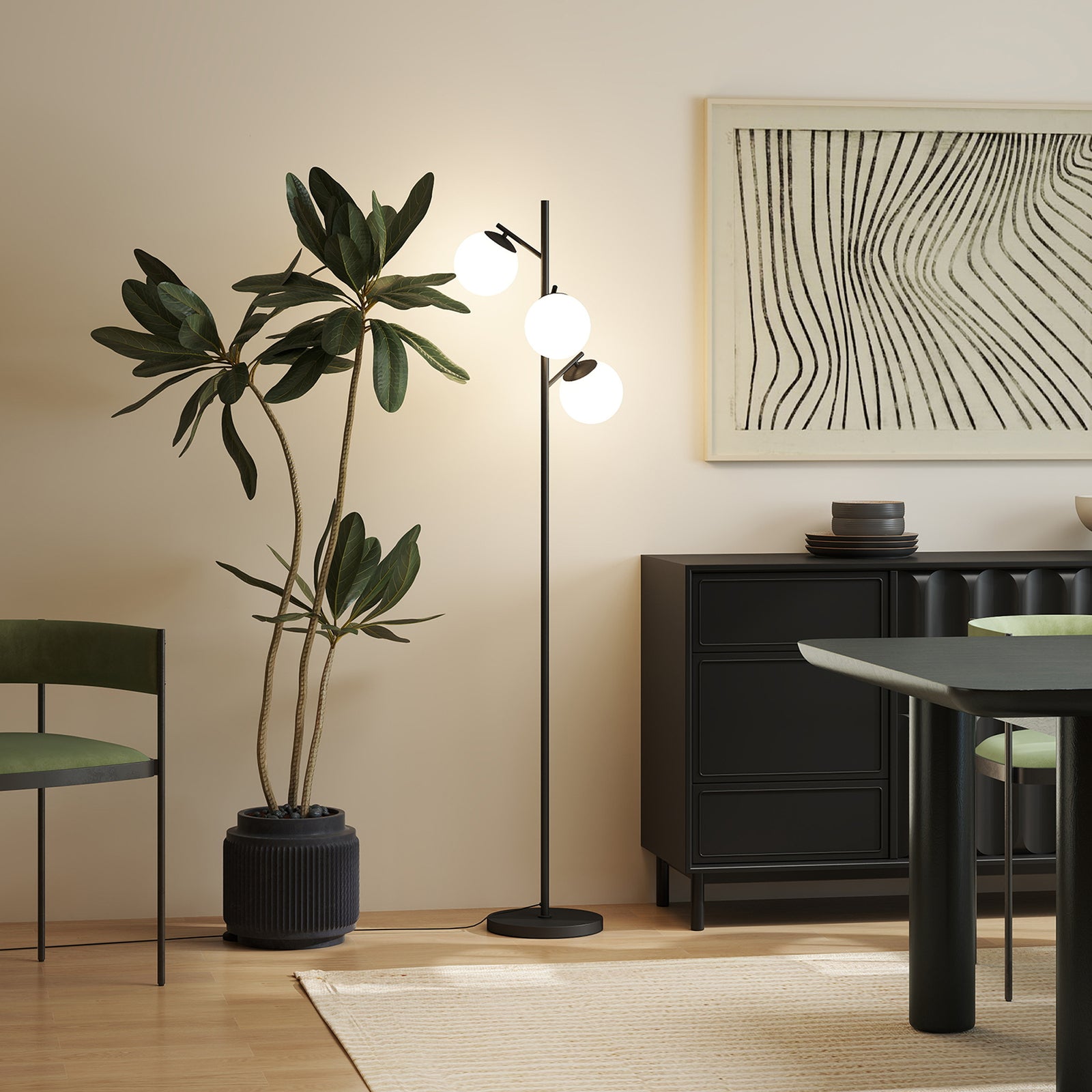 Modern Tree Floor Lamp With 3 Light, For Living Room Bedroom | Black