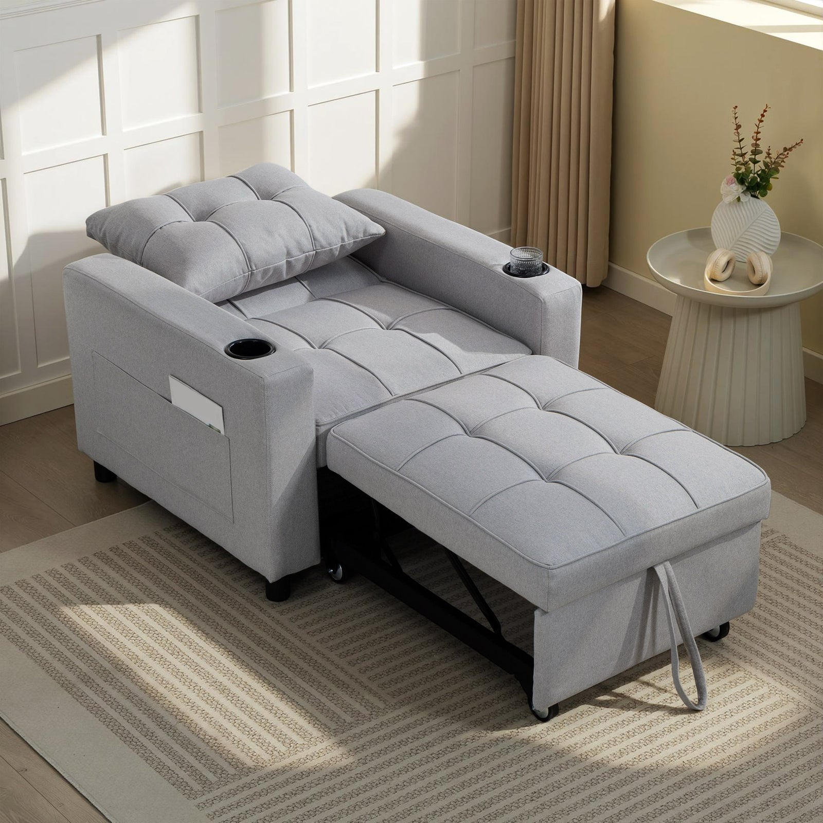 3-in-1 Sofa Bed, Convertible Sleeper Chair With Adjustable Backrest | Light Grey