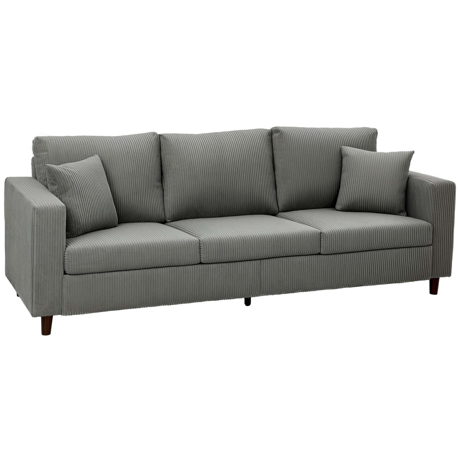 3 Seater Sofa With Wide Seat, Corduroy Upholstered | Light Grey