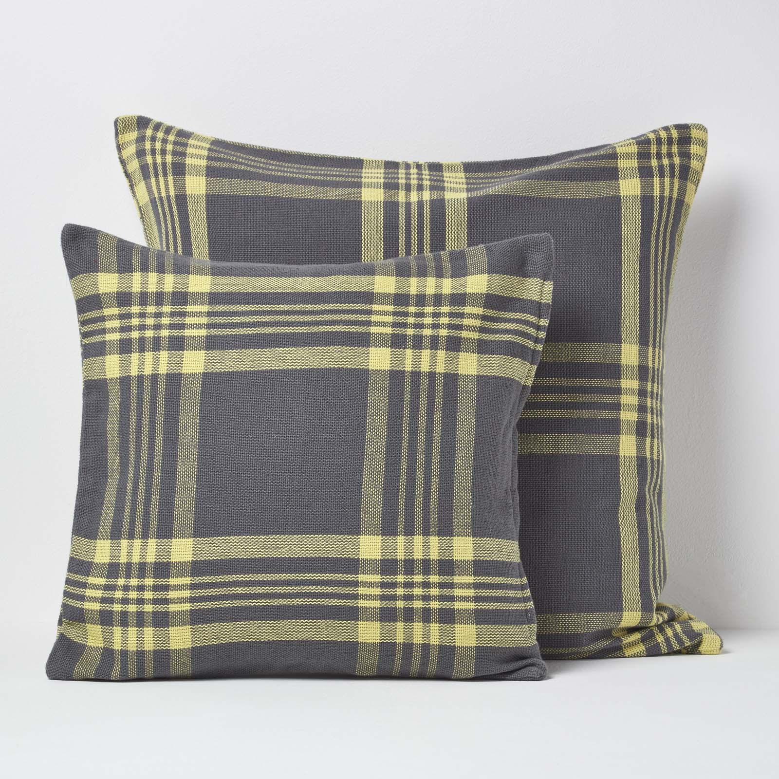 Tartan Check Pattern Cushion Cover | 60cm x 60cm | Yellow & Grey