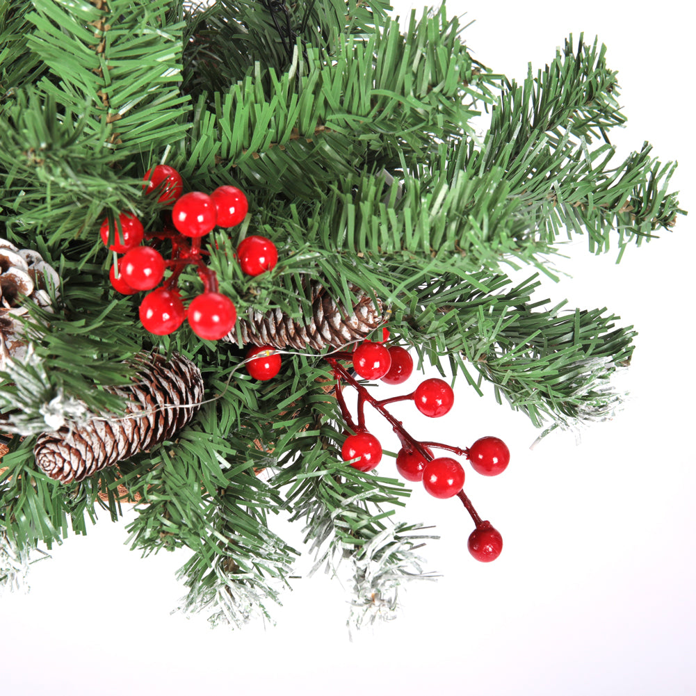 Pre Lit Artificial Christmas Hanging Basket With Frosted Pine Cone
