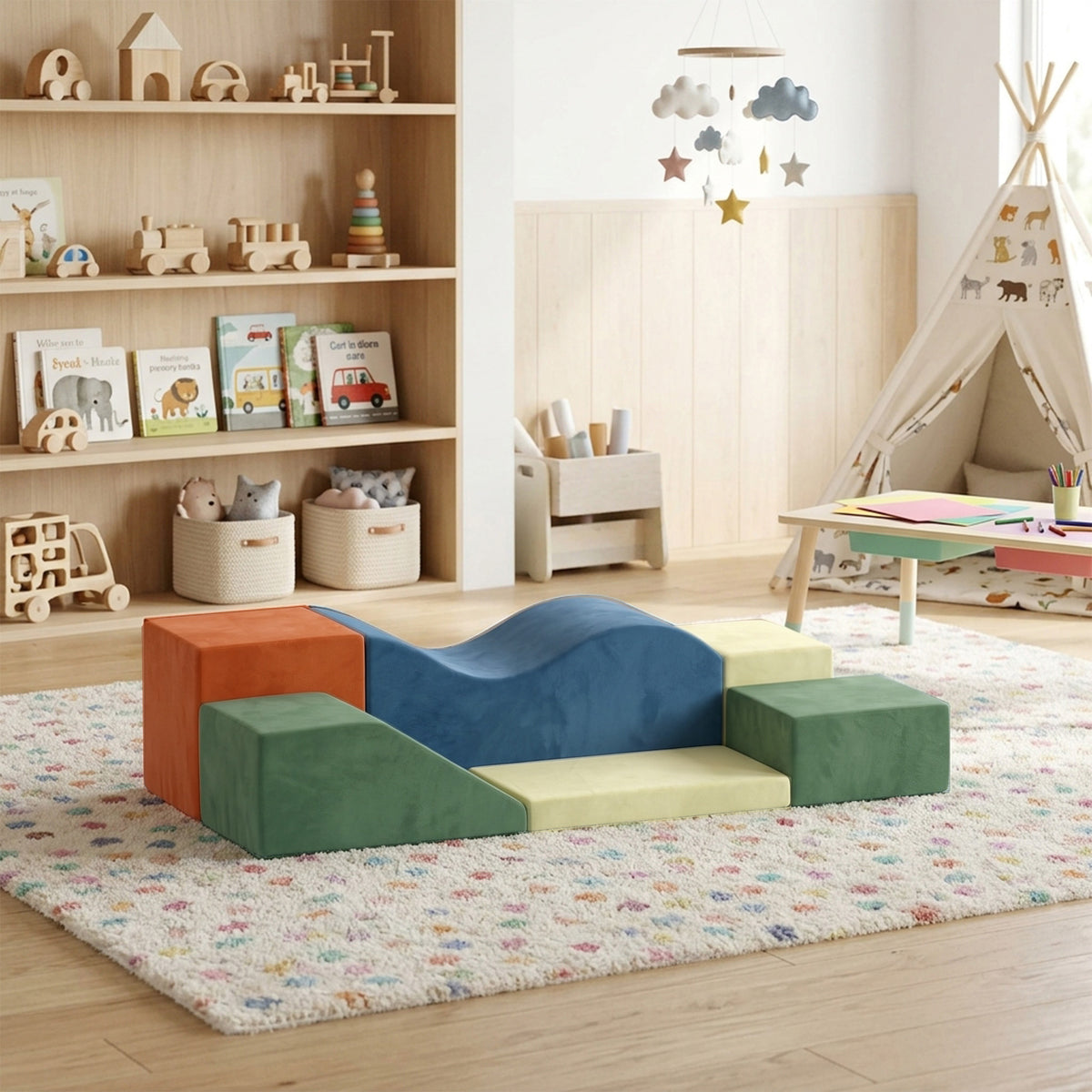 Kids Soft Play Set, 6pcs Foam Climbing Blocks With Non-slip Base