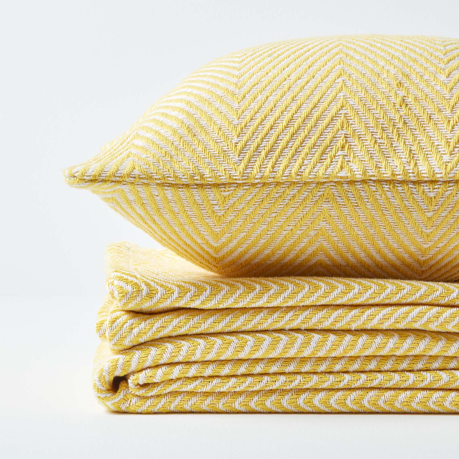 Cotton Halden Chevron Grey Throw | 225cm x 255cm | Yellow