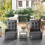 3 Pieces Rattan Bistro Set With Cushions For Outdoor, Grey