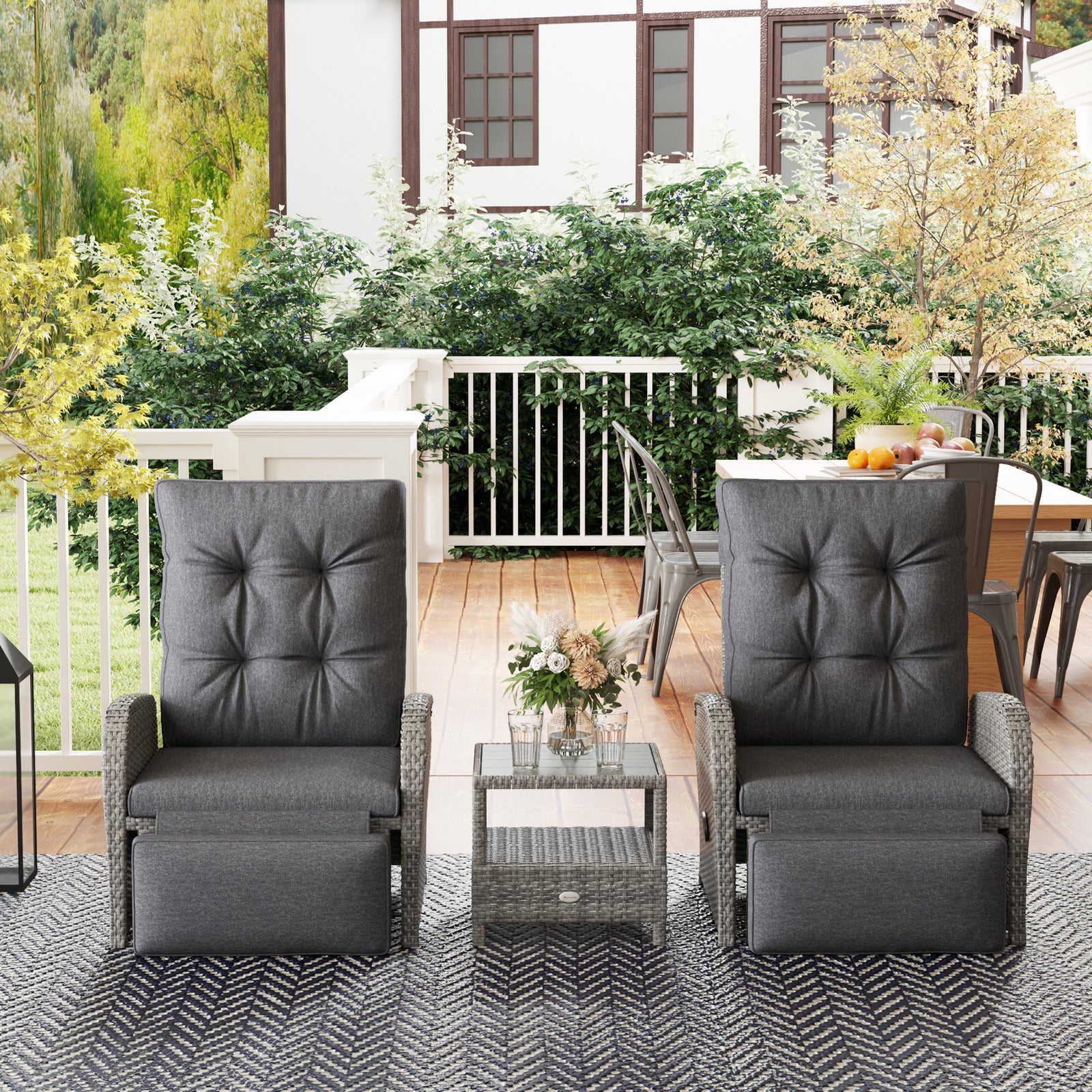 3 Pieces Rattan Bistro Set With Cushions For Outdoor, Grey