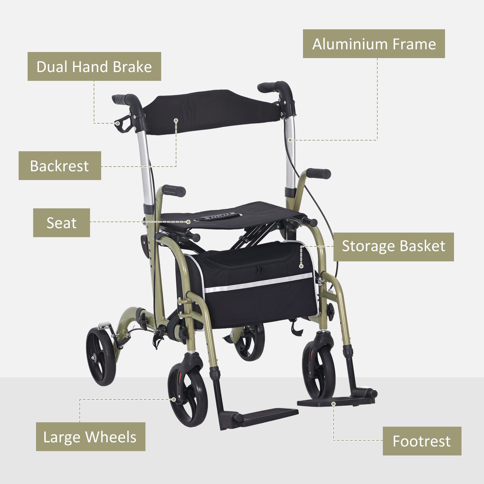 HOMCOM 2 In 1 Wheelchair & Folding Rollator Walker Combo