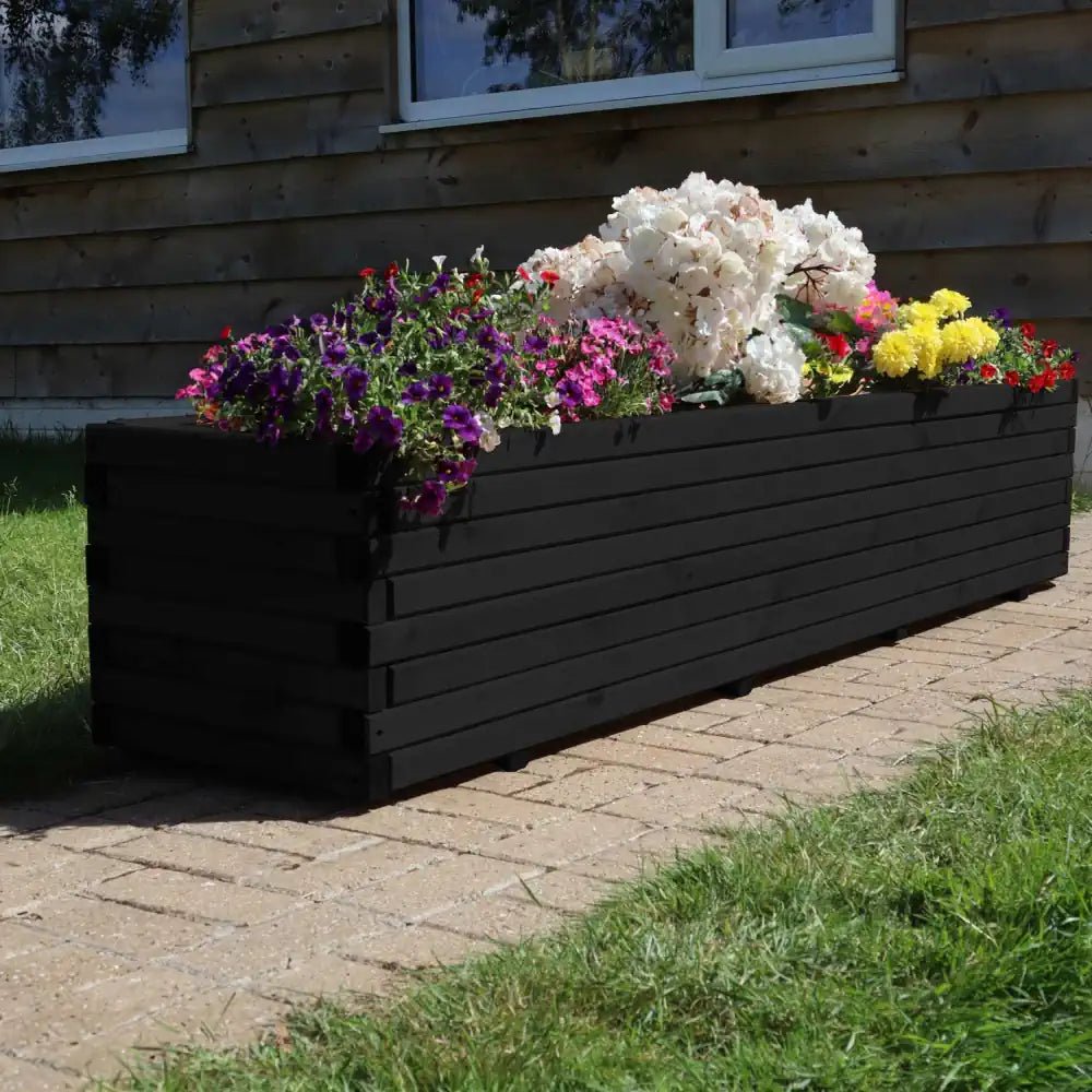 Pine Wooden Trough Planter With Feet | 140cm x 42cm x 38cm | Matte Black