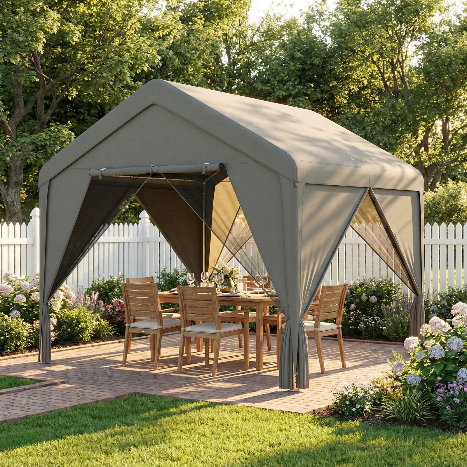 3 X 3 M Outdoor Patio Gazebo With Netting And Curtains | Dark Grey