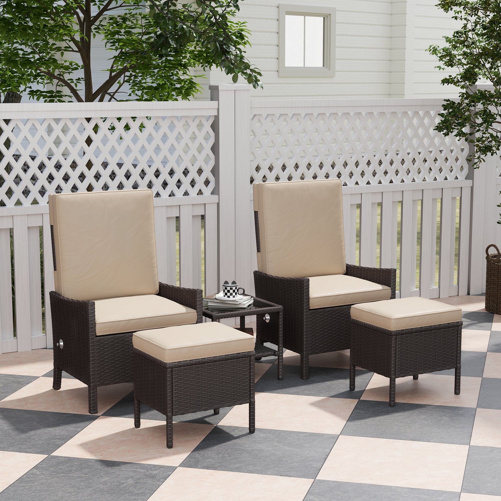 5 Pcs Rattan Garden Furniture Set W/ Cushions | Khaki