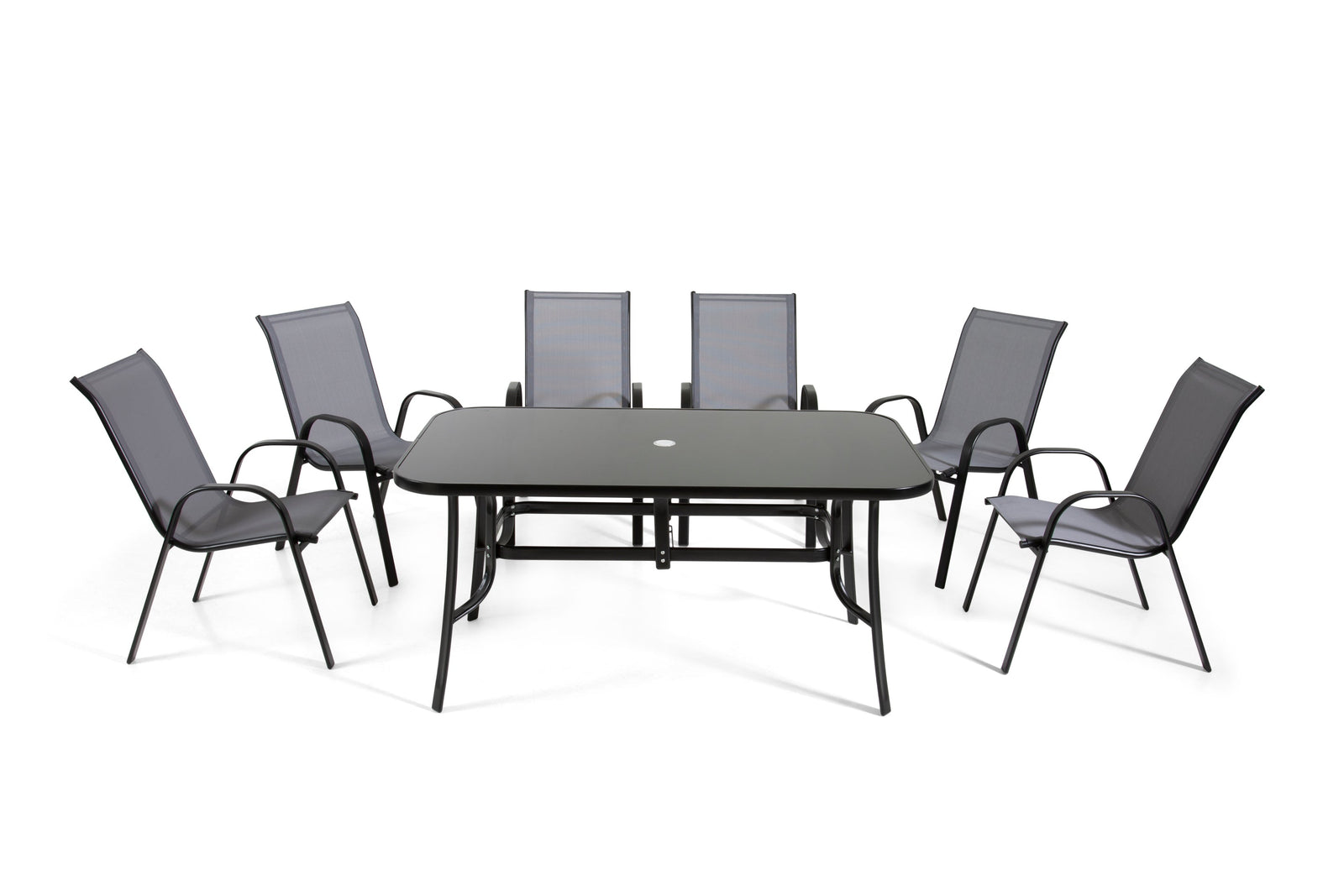 Rufford 6-seater Black And Grey Metal Garden Dining Set For Stylish Outdoor Dining | 6 | Black