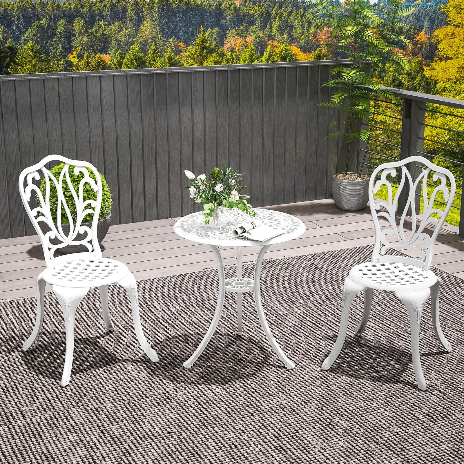 3 Piece Patio Bistro Set Outdoor Table Set | White